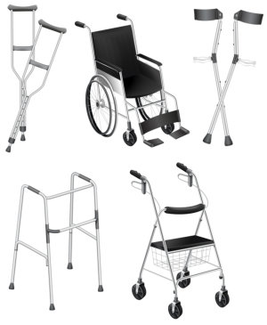 illustration of the crutches and wheelchairs on a white background